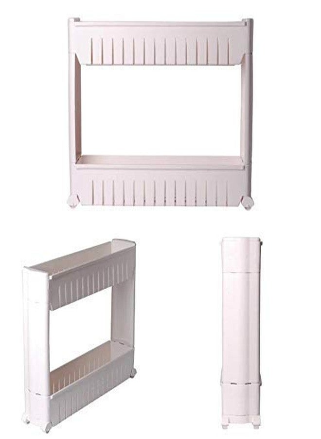 GION 2 Layer Storage Rack with Wheels Plastic Space Saving Storage Organizer Slim Rack Shelf Kitchen Trolley Rack Holder Storage Organizer for Kitchen, Bathroom (1Pcs) (2 Layer) - Image 4